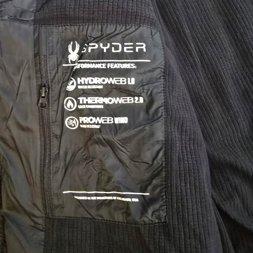 Spyder Mens Black Blue Hooded Puffer Jacket ThermoWeb Retail $199 Medium NWT NEW - Picture 3 of 12